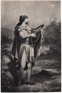 [man with lute, castle on hill]